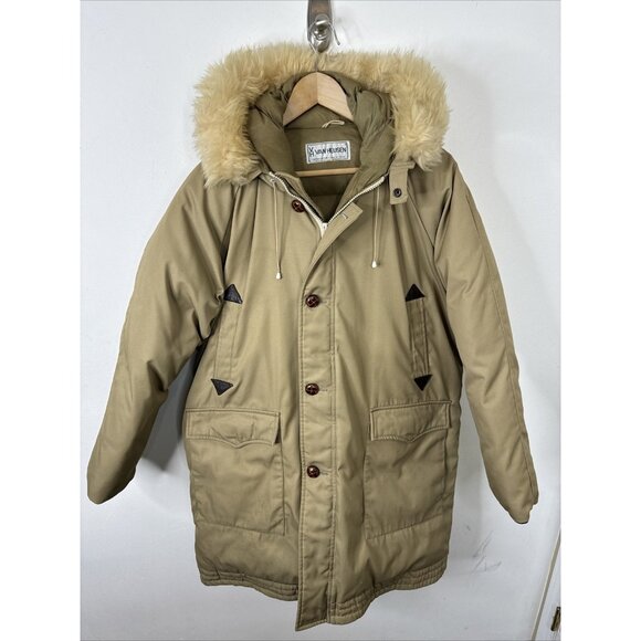 Vintage Van Heusen Men 42 M  Down Coat Parka Winter Warm Tan Snow - Picture 1 of 10